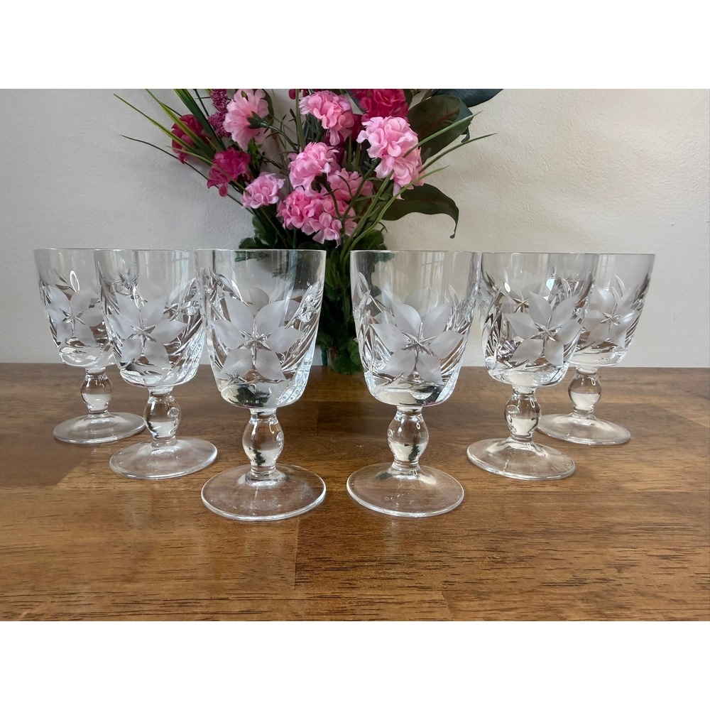Astra‎ Trillium Hand Cut Crystal Cordial Glasses Germany Floral Etched Stemware